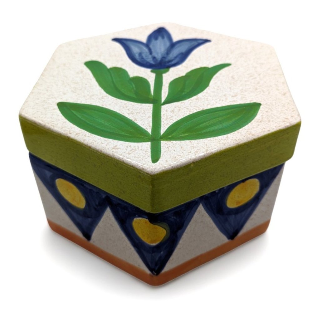 Vintage Mikasa Handcrafted Blue Tulip Ceramic Box Italy Country Gallery